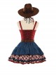 Apple Trap Series Playful Hottie Red Blue Spliced Denim Star Decoration Sweet Lolita Vest Skirt Belt Hat Bag Set