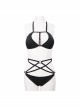 Punk Style Sexy Suspender Neck Half Hollow Chest Four Corners Galaxy Strap Black Bikini Swimsuit Suit