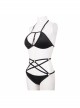 Punk Style Sexy Suspender Neck Half Hollow Chest Four Corners Galaxy Strap Black Bikini Swimsuit Suit