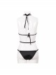 Punk Style Sexy Suspender Neck Half Hollow Chest Four Corners Galaxy Strap Black Bikini Swimsuit Suit