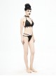 Gothic Style Sexy Elastic Halter Neck Front Center Lace Trim Black Adjustable Tie Bikini Swimsuit Set