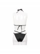 Gothic Style Sexy Elastic Halter Neck Front Center Lace Trim Black Adjustable Tie Bikini Swimsuit Set