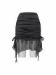 Gothic Style Slightly Transparent Mesh Lace Hem Side Pleated Black Hip Wrapped Swimsuit Fishtail Skirt