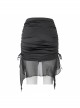 Gothic Style Slightly Transparent Mesh Lace Hem Side Pleated Black Hip Wrapped Swimsuit Fishtail Skirt