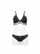 Gothic Style Dark Jacquard Chest Tassel Lace Decoration With Adjustable Shoulder Straps Black Sexy Swimsuit Set