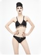 Gothic Style Dark Jacquard Chest Tassel Lace Decoration With Adjustable Shoulder Straps Black Sexy Swimsuit Set