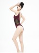 Gothic Style Slim Woven Waist Splicing Mesh Fabric Chest Tie Decoration Burgundy Open Back One-Piece Swimsuit