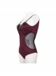 Gothic Style Slim Woven Waist Splicing Mesh Fabric Chest Tie Decoration Burgundy Open Back One-Piece Swimsuit