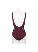 Gothic Style Slim Woven Waist Splicing Mesh Fabric Chest Tie Decoration Burgundy Open Back One-Piece Swimsuit