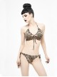 Punk Elastic Adjustable Suspenders Brown Leopard Print Lace Up Swimsuit Set