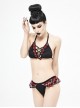 Punk Style Personalized Ruffled Chest Tie Skull Decoration Black And Red Halter Neck Swimsuit