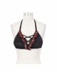 Punk Style Personalized Ruffled Chest Tie Skull Decoration Black And Red Halter Neck Swimsuit