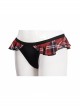 Punk Style Personality Ruffled Grid Pattern Decorated Black And Red Swim Shorts