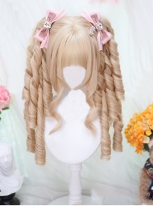 Elegant Cute Quadratic Element Roman Roll Dual Horsetail Chic Curled Sideburns Long Curly Hair Clip Sweet Lolita Wig