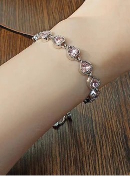 Light Luxury Chic Stylish Pink Heart Shaped Artificial Diamond Sweet Lolita Alloy Bracelet