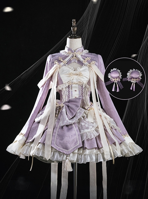 White Pear Dream Series Cute Ruffles Chinoiserie Sweet Lolita Lively Idol Beautiful Girl Sleeveless Dress Coat Set