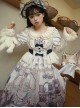 Downton Kitten Series Gorgeous Purple Doll Collar Retro Cute Childlike Cat Butler Print Sweet Lolita Puff Sleeves Dress