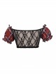 Punk Style Elastic Mesh Pattern Front Center Webbing Heart Ring Embellishment Black And Red Semi Transparent Swimsuit Blouse