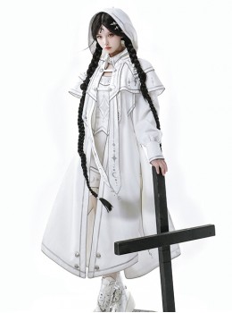 Bionic Dimension Series Ouji Fashion White Future Mechanical Style Design Embroidered Hooded Cloak Shirt Pants Set