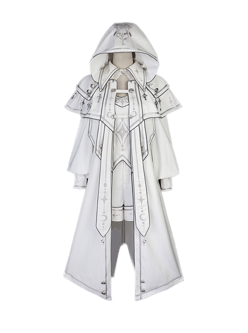 Bionic Dimension Series Ouji Fashion White Future Mechanical Style Design Embroidered Hooded Cloak Shirt Pants Set