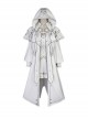 Bionic Dimension Series Ouji Fashion White Future Mechanical Style Design Embroidered Hooded Cloak Shirt Pants Set