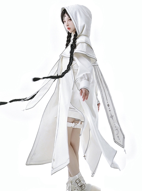 Bionic Dimension Series Ouji Fashion White Future Mechanical Style Design Embroidered Hooded Cloak Shirt Pants Set