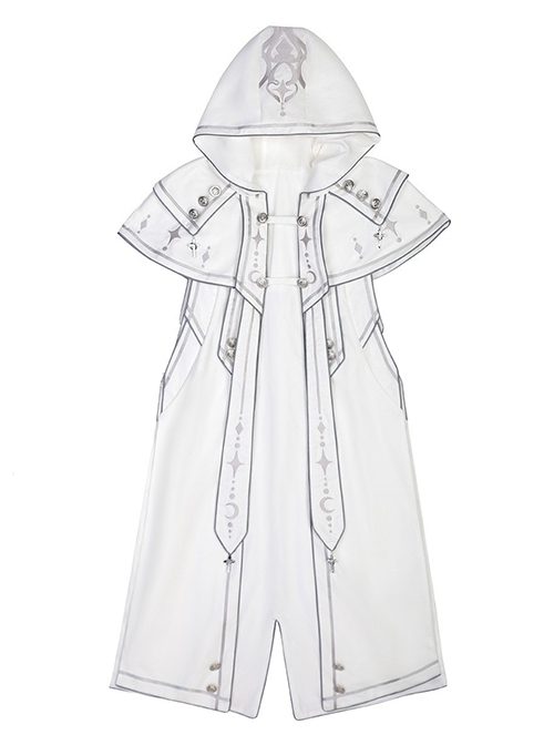 Bionic Dimension Series Ouji Fashion White Future Mechanical Style Design Embroidered Hooded Cloak Shirt Pants Set