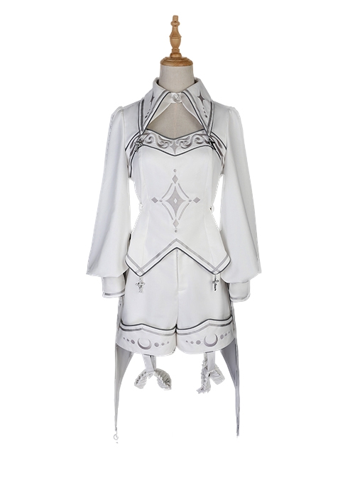 Bionic Dimension Series Ouji Fashion White Future Mechanical Style Design Embroidered Hooded Cloak Shirt Pants Set