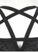 Gothic Style Shiny Leather Five Pointed Star Print Pattern Sexy Hollow Strap Design On The Waist Side Black Sling One Piece Swimsuit