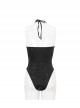 Gothic Style Sexy Backless Irregular Skull Print Mesh Front Chest Cross Ring Design Black One Piece Swimsuit