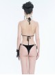 Gothic Style Sexy See Through Velvet Fabric Side Dragon Mouth Five Pointed Star Decoration Black Sexy Swimsuit Set