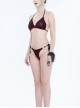 Gothic Style Sexy See Through Velvet Fabric Side Dragon Mouth Five Pointed Star Decoration Red Sexy Swimsuit Set