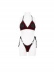 Gothic Style Sexy See Through Velvet Fabric Side Dragon Mouth Five Pointed Star Decoration Red Sexy Swimsuit Set