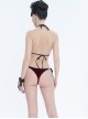 Gothic Style Sexy See Through Velvet Fabric Side Dragon Mouth Five Pointed Star Decoration Red Sexy Swimsuit Set