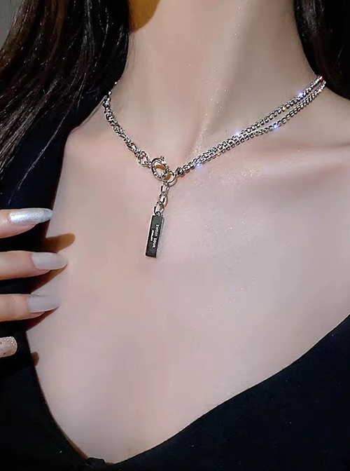 Fashionable Functional Style Futuristic Punk Jewelry Silver Double Layer Clavicle Necklace