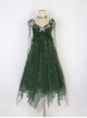 Moss Series Deep Green Fairy Nature Elves Wicker Pearl Flowers Elegant Classic Lolita Loose Suspender Yarn Dress