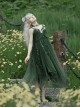 Moss Series Deep Green Fairy Nature Elves Wicker Pearl Flowers Elegant Classic Lolita Loose Suspender Yarn Dress