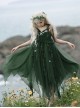 Moss Series Deep Green Fairy Nature Elves Wicker Pearl Flowers Elegant Classic Lolita Loose Suspender Yarn Dress