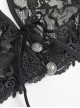 Gothic Style Sexy Embroidery Perspective With Lace High Collar Button Design Black Lace Underwear Set