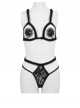 Gothic Style Sexy Ruffle Lace Bow Front Chest Sticker Pendant Design Women's Black Underwear Set