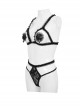 Gothic Style Sexy Ruffle Lace Bow Front Chest Sticker Pendant Design Women's Black Underwear Set