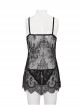 Gothic Style Sexy See Through Lace Front Deep V Neck Black Ribbon Secret Underwear Set