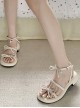 Beige Cute Fashionable Versatile Summer Vacation Ribbon Bowknot Sweet Lolita Roman Sandals