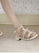 Beige Cute Fashionable Versatile Summer Vacation Ribbon Bowknot Sweet Lolita Roman Sandals