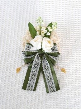 Lily Of The Valley Flower Series Handmade Rese Forest Green Elegant Lace Bowknot Classic Lolita Hairpin Brooch