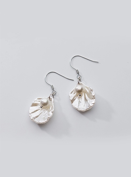 925 Silver Needle White Shell Pearl Ocean Style Natural Beauty Versatile Classic Lolita Earrings