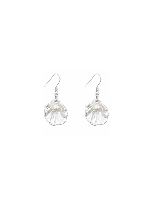 925 Silver Needle White Shell Pearl Ocean Style Natural Beauty Versatile Classic Lolita Earrings