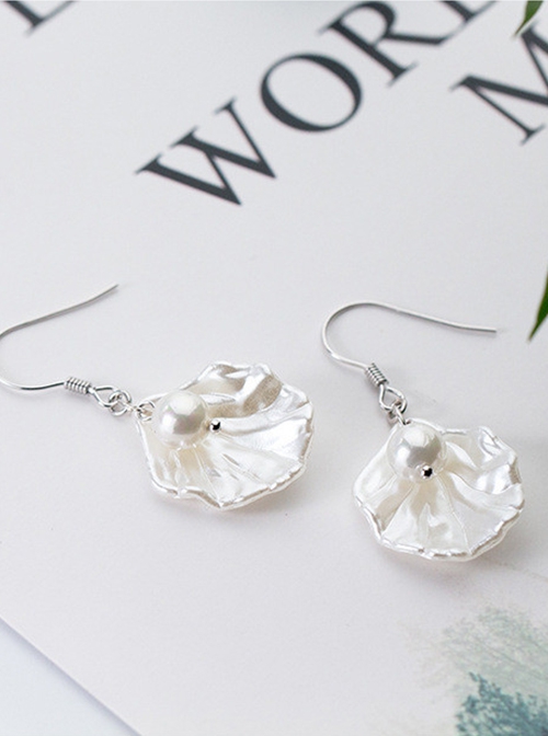 925 Silver Needle White Shell Pearl Ocean Style Natural Beauty Versatile Classic Lolita Earrings