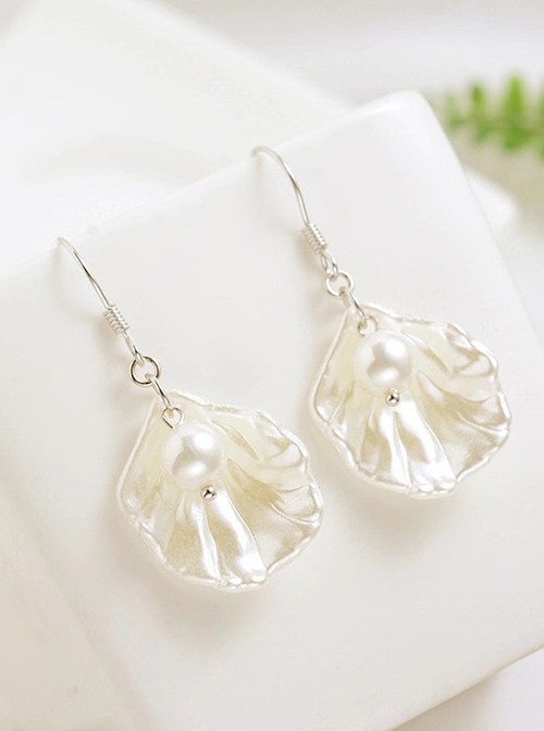 925 Silver Needle White Shell Pearl Ocean Style Natural Beauty Versatile Classic Lolita Earrings