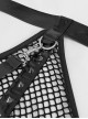 Gothic Style Sexy Hollow Mesh Stitching Patent Leather Halter Neck Traction Rope Metal Rivet Decoration Black Corsets